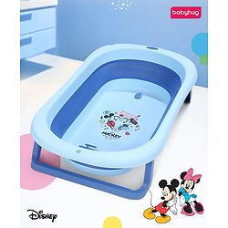 Babyhug Disney Foldable Baby Bathtub with Heat Sensitive Drain Plug & Mickey & Friends Graphics - White