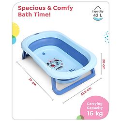 Babyhug Disney Foldable Baby Bathtub with Heat Sensitive Drain Plug & Mickey & Friends Graphics - White