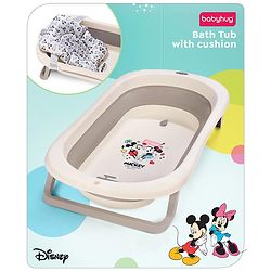 Babyhug Disney Foldable Baby Bathtub with Cushion & Mickey & Friends Graphics -White