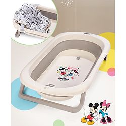 Babyhug Disney Foldable Baby Bathtub with Cushion & Mickey & Friends Graphics -White