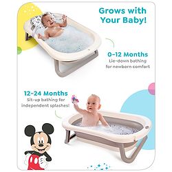 Babyhug Disney Foldable Baby Bathtub with Cushion & Mickey & Friends Graphics -White