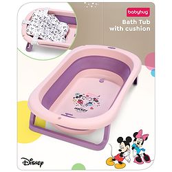 Babyhug Disney Foldable Baby Bathtub with Cushion & Mickey & Friends Graphics -White
