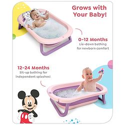 Babyhug Disney Foldable Baby Bathtub with Cushion & Mickey & Friends Graphics -White