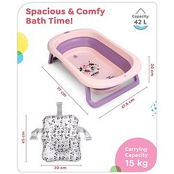 Babyhug Disney Foldable Baby Bathtub with Cushion & Mickey & Friends Graphics -White