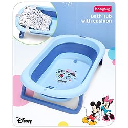Babyhug Disney Foldable Baby Bathtub with Cushion & Mickey & Friends Graphics -White