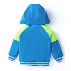 Babyhug Cotton Knit Full Sleeves Hooded Sweat Jacket With Text Print - Blue