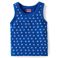 Babyhug 100% Cotton Knit Sleeveless Antibacterial Sando Striped Star & Shark Print Pack of 5 - Navy Orange & White