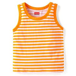 Babyhug 100% Cotton Knit Sleeveless Antibacterial Sando Striped Star & Shark Print Pack of 5 - Navy Orange & White