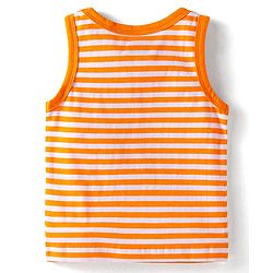 Babyhug 100% Cotton Knit Sleeveless Antibacterial Sando Striped Star & Shark Print Pack of 5 - Navy Orange & White