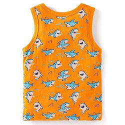 Babyhug 100% Cotton Knit Sleeveless Antibacterial Sando Striped Star & Shark Print Pack of 5 - Navy Orange & White