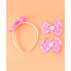 Babyhug Hair Accessories Combo Sets with Bow Applique - Pink