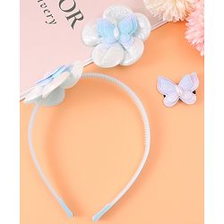 Babyhug Hair Accessories Combo Set Free Size with Floral Applique - Sky Blue