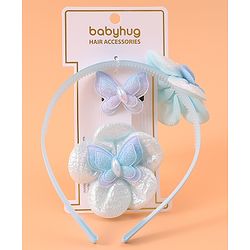 Babyhug Hair Accessories Combo Set Free Size with Floral Applique - Sky Blue