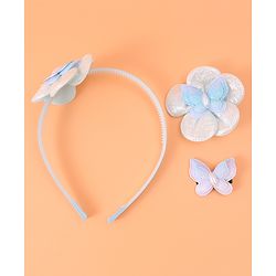 Babyhug Hair Accessories Combo Set Free Size with Floral Applique - Sky Blue