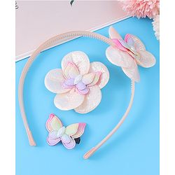 Babyhug Hair Accessories Combo Set Free Size with Floral Applique - Peach