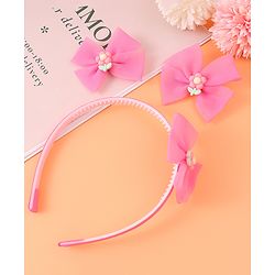 Babyhug Headband & Clips  Combo Set Free Size with Bow Applique - Fuchsia