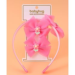 Babyhug Headband & Clips  Combo Set Free Size with Bow Applique - Fuchsia