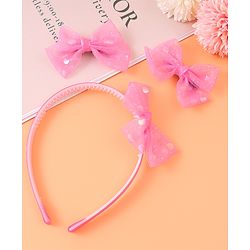 Babyhug Headband & Clip Combo Set Free Size with Floral Applique - Fuchsia
