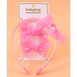 Babyhug Headband & Clip Combo Set Free Size with Floral Applique - Fuchsia