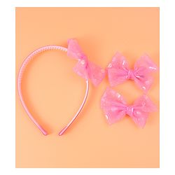 Babyhug Headband & Clip Combo Set Free Size with Floral Applique - Fuchsia