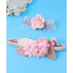 Babyhug Hair Accessory Combo Set With Floral Applique Free Size - Pink