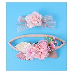 Babyhug Hair Accessory Combo Set With Floral Applique Free Size - Pink