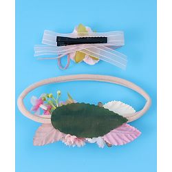 Babyhug Hair Accessory Combo Set With Floral Applique Free Size - Pink