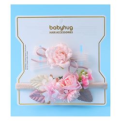 Babyhug Hair Accessory Combo Set With Floral Applique Free Size - Pink