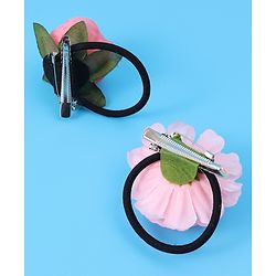 Babyhug Hair Accessory Combo Set With Floral Applique Free Size - Pink