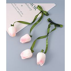 Babyhug Free Size Floral Applique Clips With Ribbon Pack Of 2 - Pink & Green