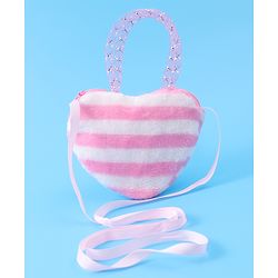 Babyhug Free Size Striped Heart Shaped Sling Bag With Bow Applique - Pink