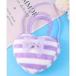 Babyhug Free Size Striped Heart Shaped Sling Bag With Bow Applique - Purple