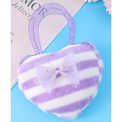 Babyhug Free Size Striped Heart Shaped Sling Bag With Bow Applique - Purple