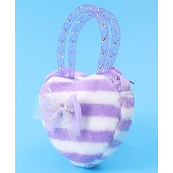Babyhug Free Size Striped Heart Shaped Sling Bag With Bow Applique - Purple