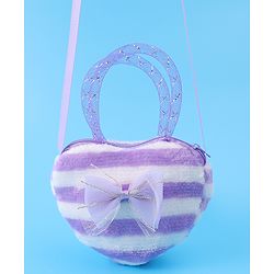Babyhug Free Size Striped Heart Shaped Sling Bag With Bow Applique - Purple