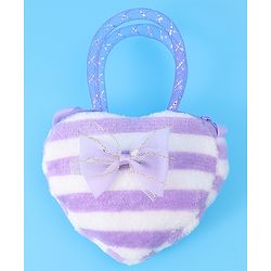 Babyhug Free Size Striped Heart Shaped Sling Bag With Bow Applique - Purple