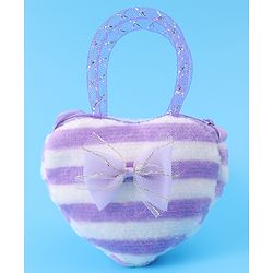 Babyhug Free Size Striped Heart Shaped Sling Bag With Bow Applique - Purple