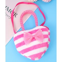 Babyhug Free Size Striped Heart Shaped Sling Bag With Bow Applique - Fuchsia