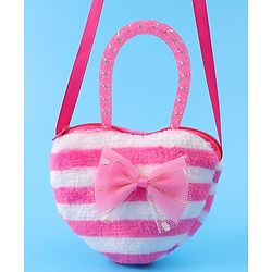Babyhug Free Size Striped Heart Shaped Sling Bag With Bow Applique - Fuchsia