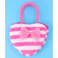 Babyhug Free Size Striped Heart Shaped Sling Bag With Bow Applique - Fuchsia