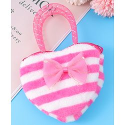 Babyhug Free Size Striped Heart Shaped Sling Bag With Bow Applique - Fuchsia
