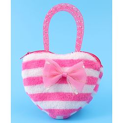 Babyhug Free Size Striped Heart Shaped Sling Bag With Bow Applique - Fuchsia