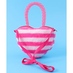 Babyhug Free Size Striped Heart Shaped Sling Bag With Bow Applique - Fuchsia