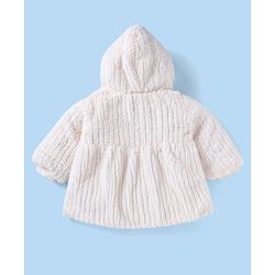 Babyhug Fur Woven Full Sleeves Hooded Winter Jacket with Floral Applique - White