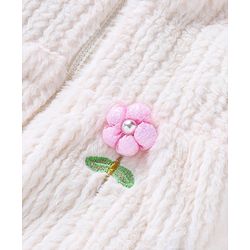 Babyhug Fur Woven Full Sleeves Hooded Winter Jacket with Floral Applique - White
