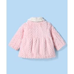 Babyhug Fur Woven Full Sleeves Winter Jacket with Bear Applique - Pink