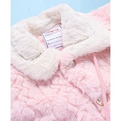 Babyhug Fur Woven Full Sleeves Winter Jacket with Bear Applique - Pink