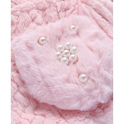Babyhug Fur Woven Full Sleeves Winter Jacket with Bear Applique - Pink