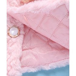 Babyhug Fur Woven Full Sleeves Winter Jacket with Bear Applique - Pink