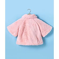 Babyhug Woven Half  Sleeves  Sweatjacket With Fur Detailing & Strawberry Applique - Pink